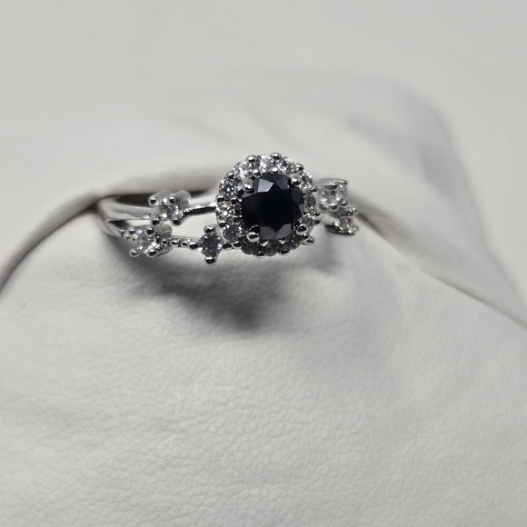 .5ct Black Moissanite Ring Round Halo Vine GRA Cert White Gold Plated Sizes 6-12 - Picture 4 of 13